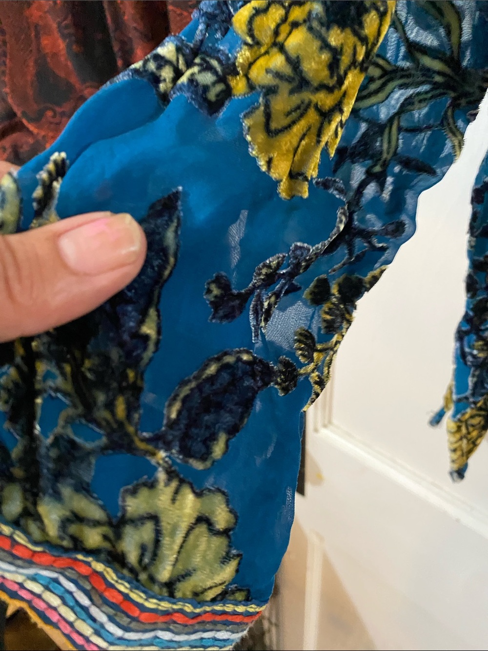 Johnny Was Teal Blue Floral Sheer Button-Up Blouse - Picture 5 of 9